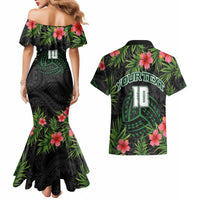 Custom Hawaii Volleyball Couples Matching Mermaid Dress and Hawaiian Shirt Kakau Abstract and Tropical Plants Black Color - Polynesian Pride