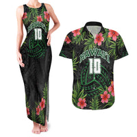Custom Hawaii Volleyball Couples Matching Tank Maxi Dress and Hawaiian Shirt Kakau Abstract and Tropical Plants Black Color - Polynesian Pride