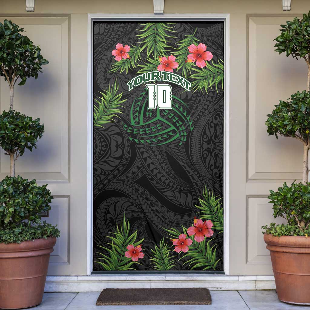 Custom Hawaii Volleyball Door Cover Kakau Abstract and Tropical Plants Black Color - Polynesian Pride