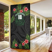 Custom Hawaii Volleyball Door Cover Kakau Abstract and Tropical Plants Black Color - Polynesian Pride