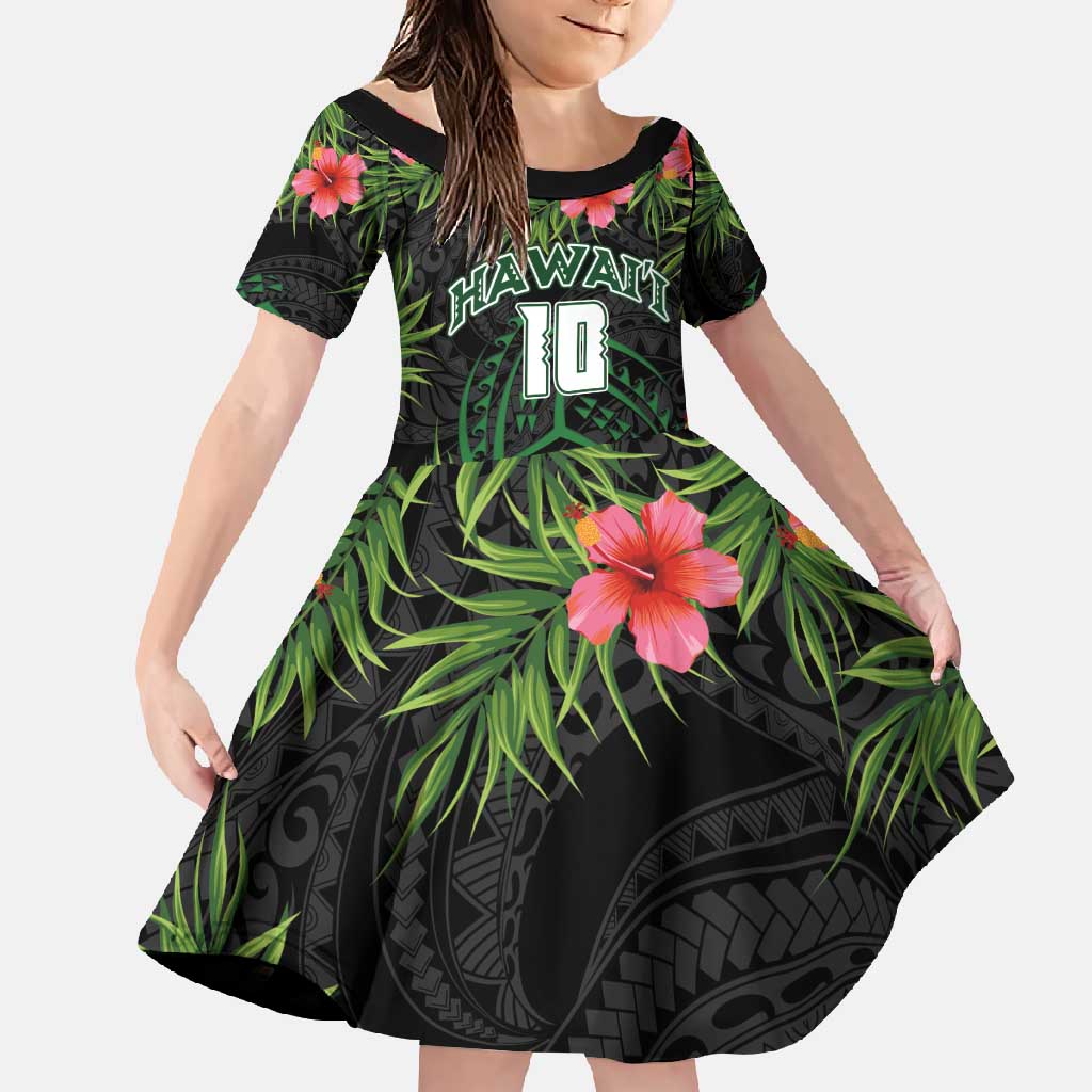 Custom Hawaii Volleyball Family Matching Mermaid Dress and Hawaiian Shirt Kakau Abstract and Tropical Plants Black Color - Polynesian Pride