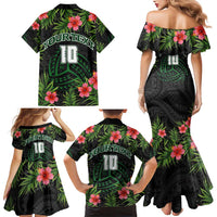 Custom Hawaii Volleyball Family Matching Mermaid Dress and Hawaiian Shirt Kakau Abstract and Tropical Plants Black Color - Polynesian Pride