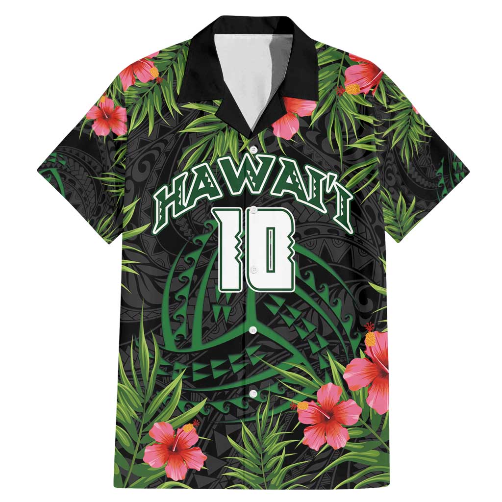 Custom Hawaii Volleyball Family Matching Mermaid Dress and Hawaiian Shirt Kakau Abstract and Tropical Plants Black Color - Polynesian Pride