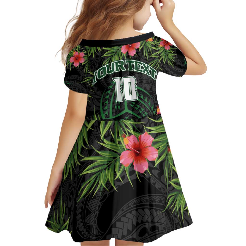 Custom Hawaii Volleyball Family Matching Off Shoulder Maxi Dress and Hawaiian Shirt Kakau Abstract and Tropical Plants Black Color - Polynesian Pride