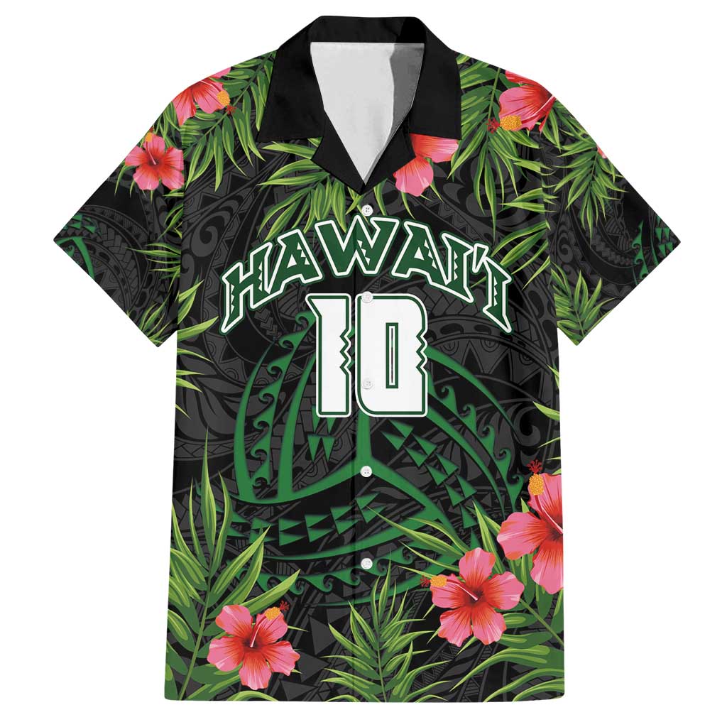 Custom Hawaii Volleyball Family Matching Off Shoulder Maxi Dress and Hawaiian Shirt Kakau Abstract and Tropical Plants Black Color - Polynesian Pride