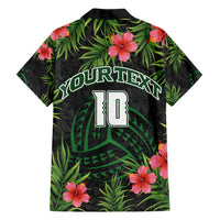 Custom Hawaii Volleyball Family Matching Off Shoulder Maxi Dress and Hawaiian Shirt Kakau Abstract and Tropical Plants Black Color - Polynesian Pride