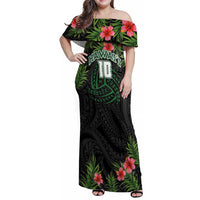 Custom Hawaii Volleyball Family Matching Off Shoulder Maxi Dress and Hawaiian Shirt Kakau Abstract and Tropical Plants Black Color - Polynesian Pride
