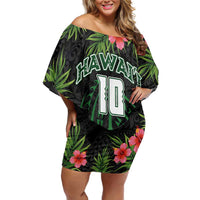 Custom Hawaii Volleyball Family Matching Off Shoulder Short Dress and Hawaiian Shirt Kakau Abstract and Tropical Plants Black Color - Polynesian Pride