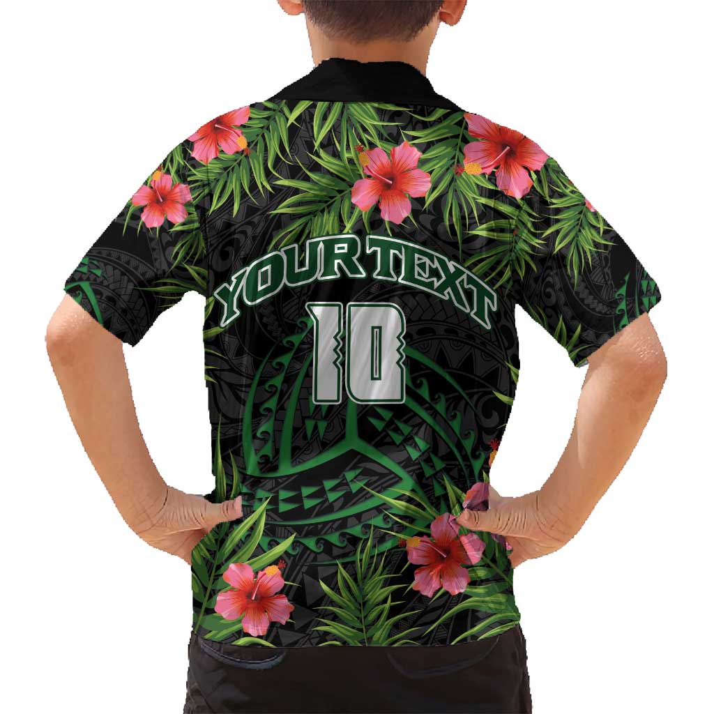 Custom Hawaii Volleyball Family Matching Puletasi and Hawaiian Shirt Kakau Abstract and Tropical Plants Black Color - Polynesian Pride
