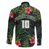 Custom Hawaii Volleyball Family Matching Puletasi and Hawaiian Shirt Kakau Abstract and Tropical Plants Black Color - Polynesian Pride