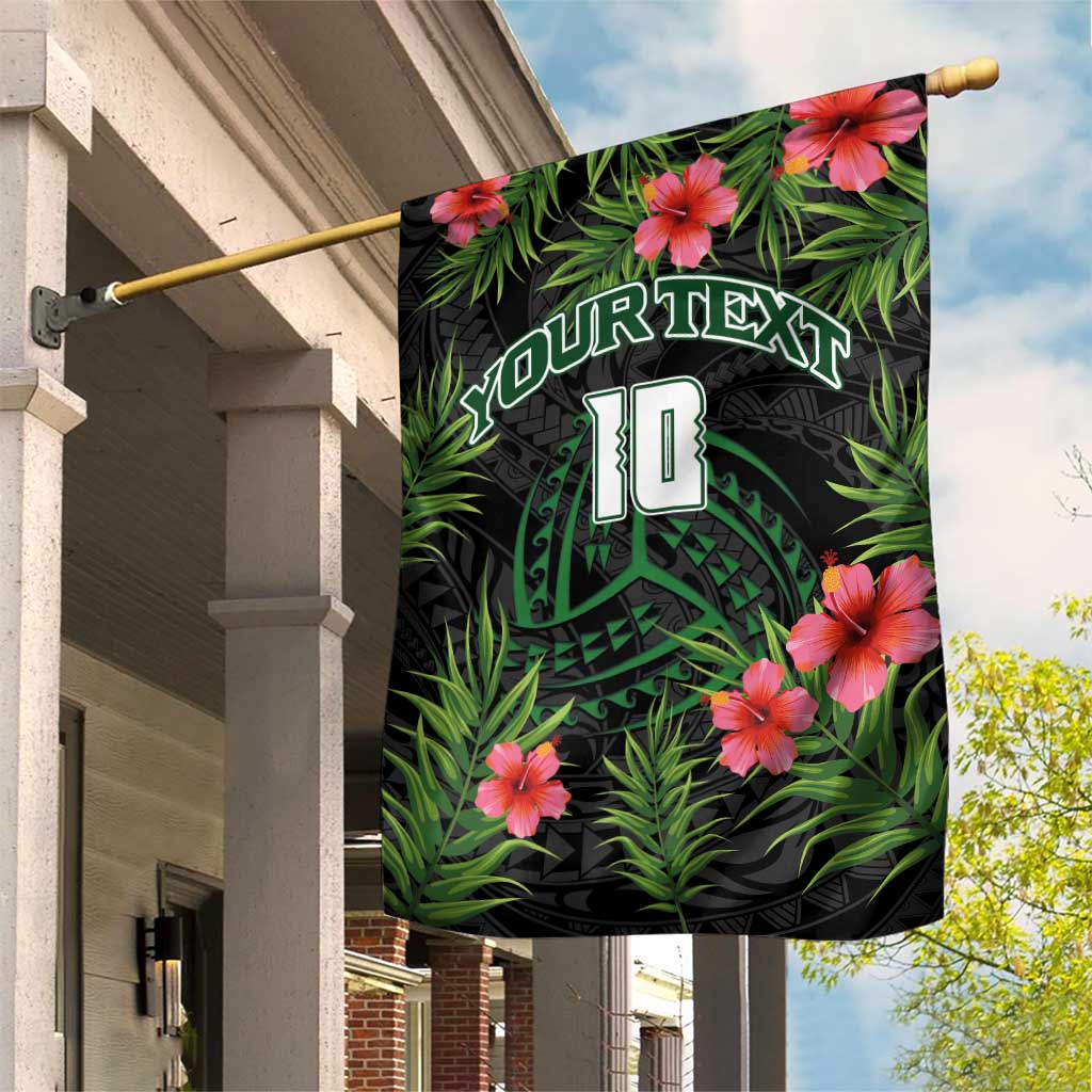 Custom Hawaii Volleyball Garden Flag Kakau Abstract and Tropical Plants Black Color - Polynesian Pride