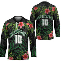 Custom Hawaii Volleyball Hockey Jersey Kakau Abstract and Tropical Plants Black Color - Polynesian Pride