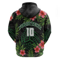 Custom Hawaii Volleyball Hoodie Kakau Abstract and Tropical Plants Black Color - Polynesian Pride