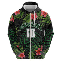 Custom Hawaii Volleyball Hoodie Kakau Abstract and Tropical Plants Black Color - Polynesian Pride