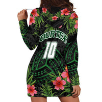 Custom Hawaii Volleyball Hoodie Dress Kakau Abstract and Tropical Plants Black Color - Polynesian Pride