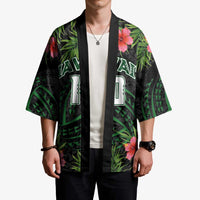Custom Hawaii Volleyball Kimono Kakau Abstract and Tropical Plants Black Color - Polynesian Pride