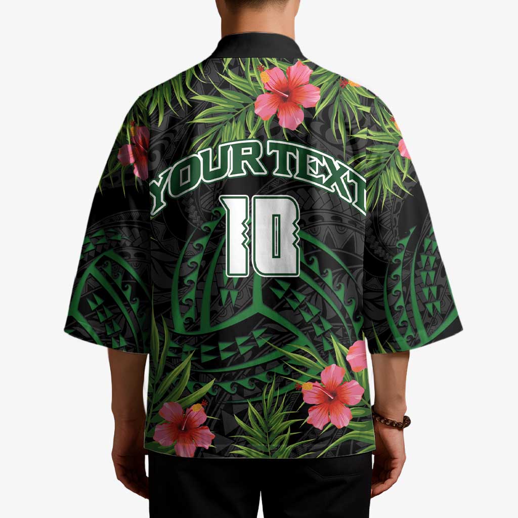 Custom Hawaii Volleyball Kimono Kakau Abstract and Tropical Plants Black Color - Polynesian Pride