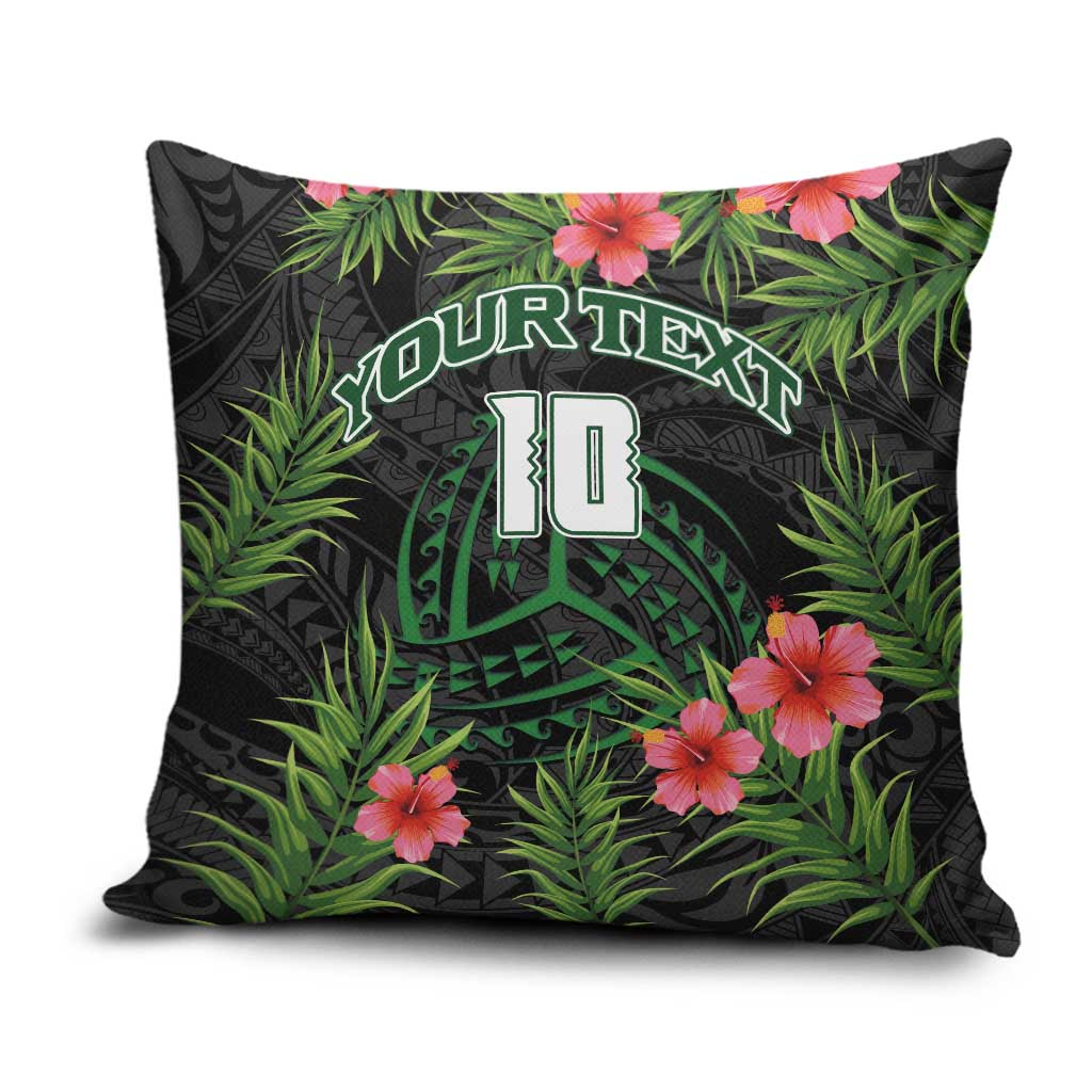 Custom Hawaii Volleyball Pillow Cover Kakau Abstract and Tropical Plants Black Color - Polynesian Pride