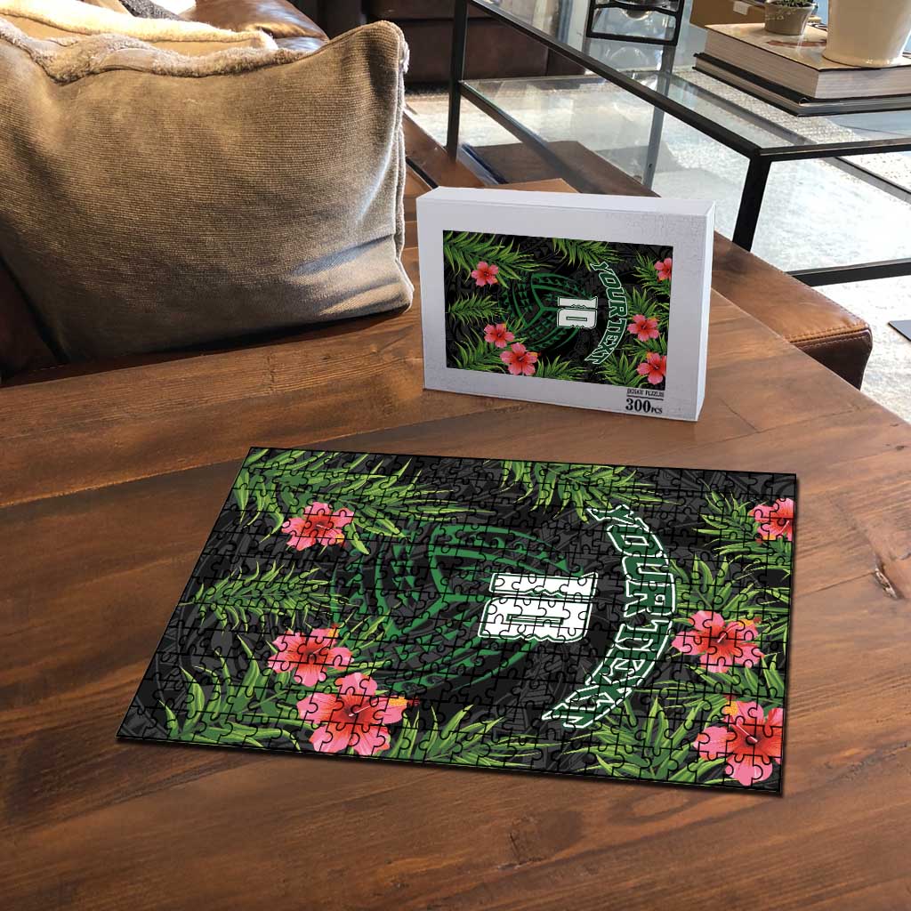 Custom Hawaii Volleyball Puzzle Kakau Abstract and Tropical Plants Black Color - Polynesian Pride