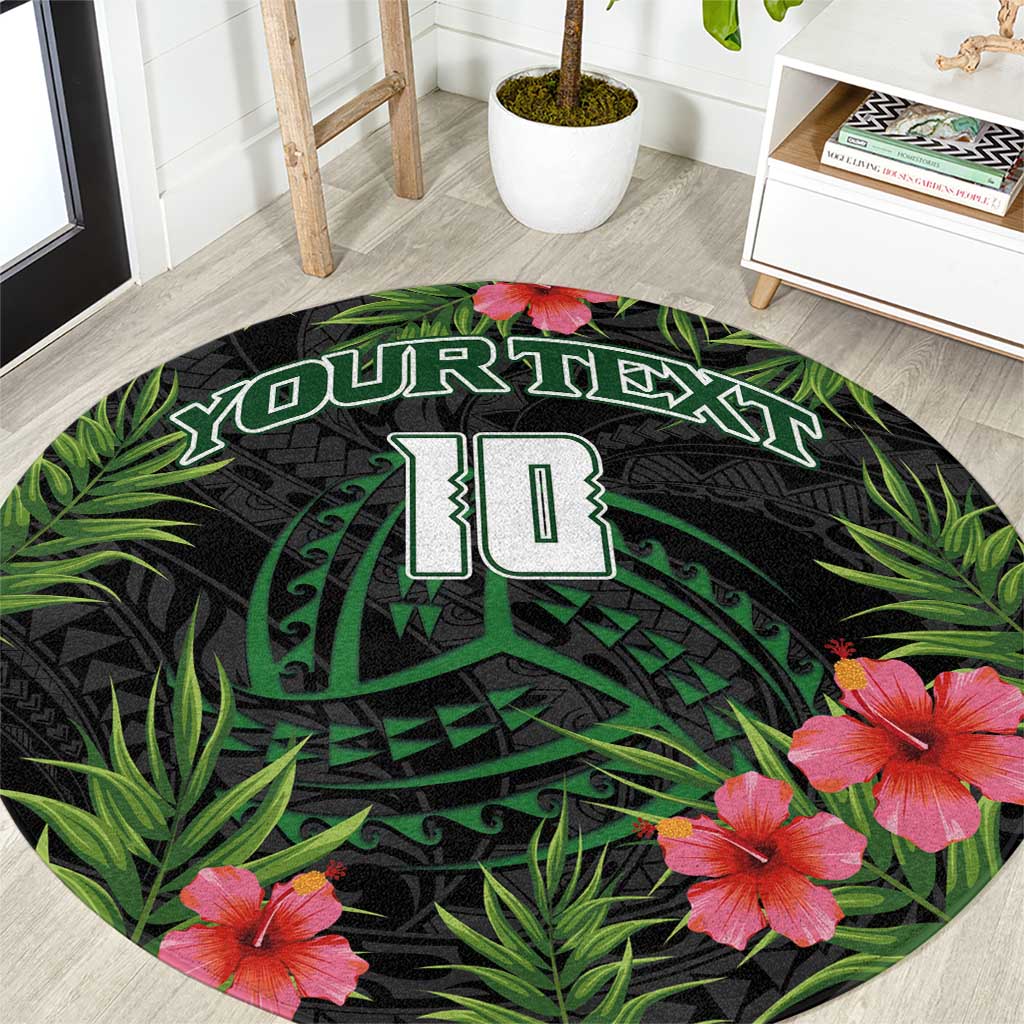 Custom Hawaii Volleyball Round Carpet Kakau Abstract and Tropical Plants Black Color - Polynesian Pride