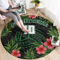 Custom Hawaii Volleyball Round Carpet Kakau Abstract and Tropical Plants Black Color - Polynesian Pride