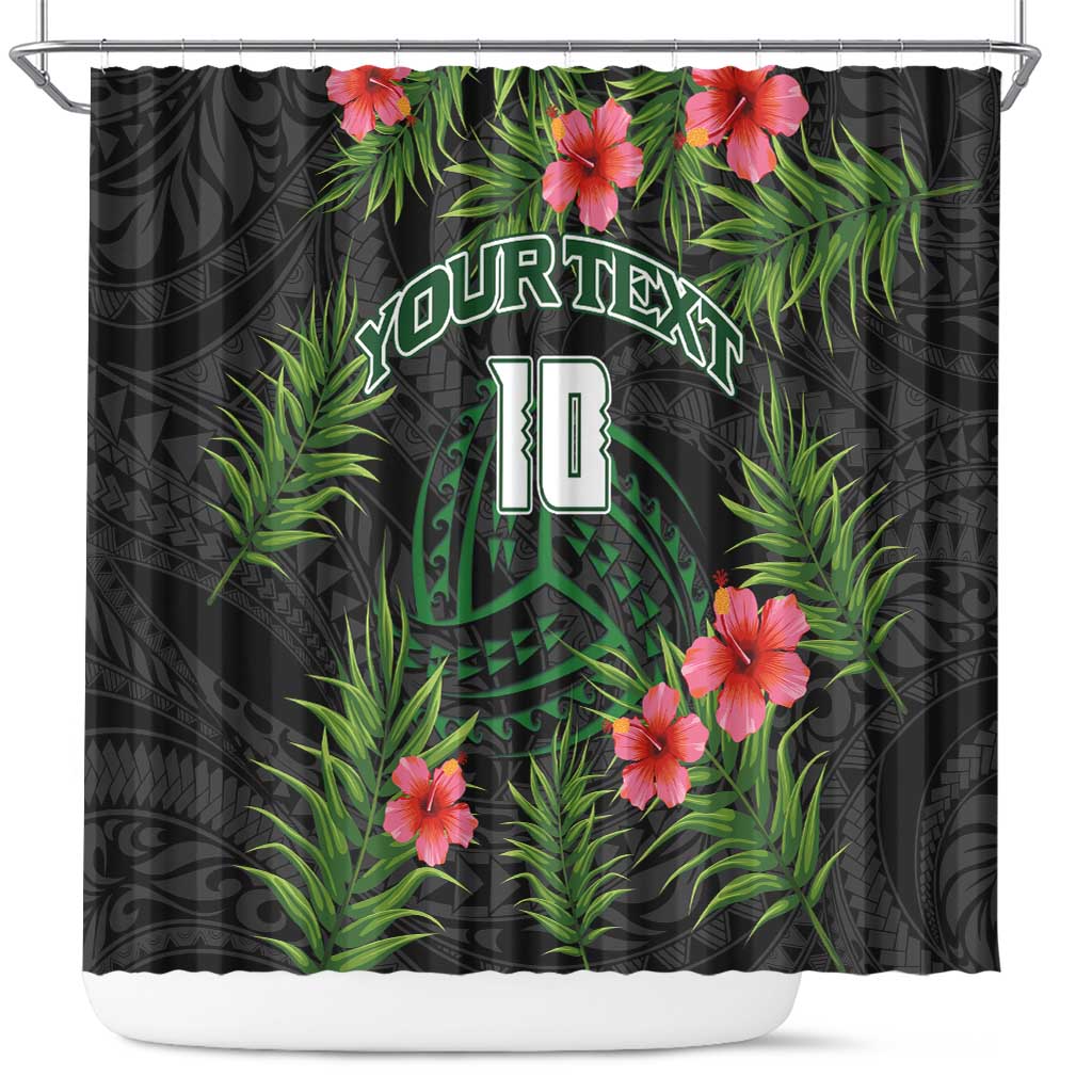 Custom Hawaii Volleyball Shower Curtain Kakau Abstract and Tropical Plants Black Color - Polynesian Pride