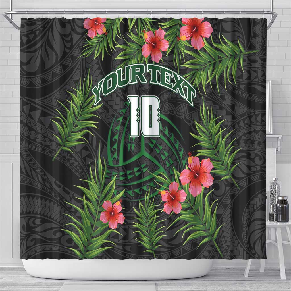 Custom Hawaii Volleyball Shower Curtain Kakau Abstract and Tropical Plants Black Color - Polynesian Pride