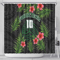Custom Hawaii Volleyball Shower Curtain Kakau Abstract and Tropical Plants Black Color - Polynesian Pride