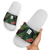 Custom Hawaii Volleyball Slide Sandals Kakau Abstract and Tropical Plants Black Color - Polynesian Pride