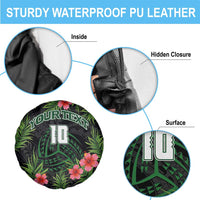 Custom Hawaii Volleyball Spare Tire Cover Kakau Abstract and Tropical Plants Black Color - Polynesian Pride