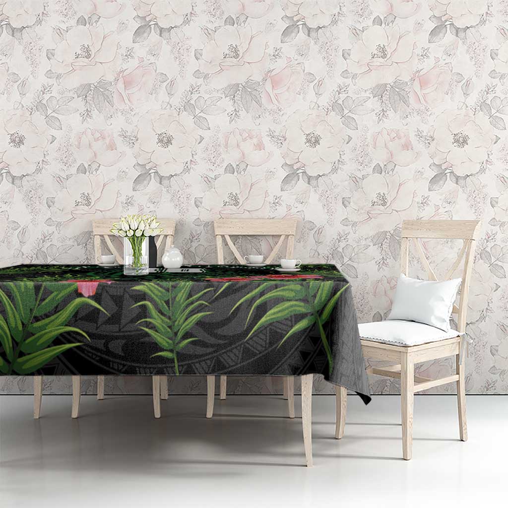 Custom Hawaii Volleyball Tablecloth Kakau Abstract and Tropical Plants Black Color - Polynesian Pride