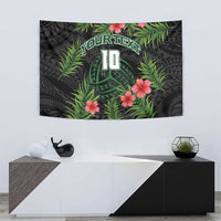 Custom Hawaii Volleyball Tapestry Kakau Abstract and Tropical Plants Black Color - Polynesian Pride