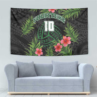 Custom Hawaii Volleyball Tapestry Kakau Abstract and Tropical Plants Black Color - Polynesian Pride