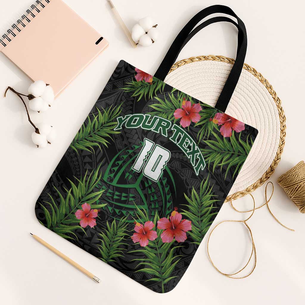 Custom Hawaii Volleyball Tote Bag Kakau Abstract and Tropical Plants Black Color - Polynesian Pride