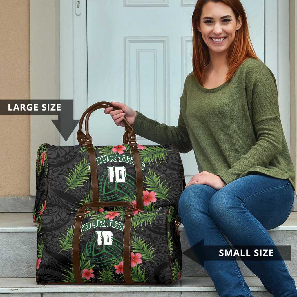 Custom Hawaii Volleyball Travel Bag Kakau Abstract and Tropical Plants Black Color - Polynesian Pride