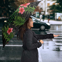 Custom Hawaii Volleyball Umbrella Kakau Abstract and Tropical Plants Black Color - Polynesian Pride