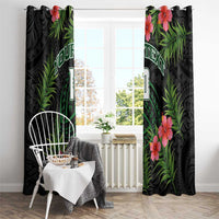 Custom Hawaii Volleyball Window Curtain Kakau Abstract and Tropical Plants Black Color - Polynesian Pride
