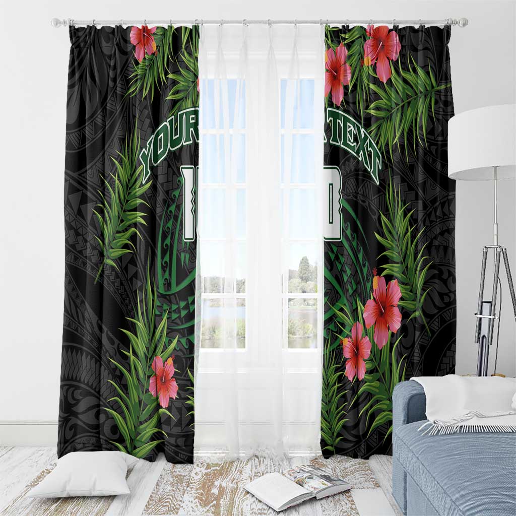 Custom Hawaii Volleyball Window Curtain Kakau Abstract and Tropical Plants Black Color - Polynesian Pride