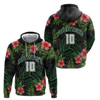 Custom Hawaii Volleyball Zip Hoodie Kakau Abstract and Tropical Plants Black Color - Polynesian Pride