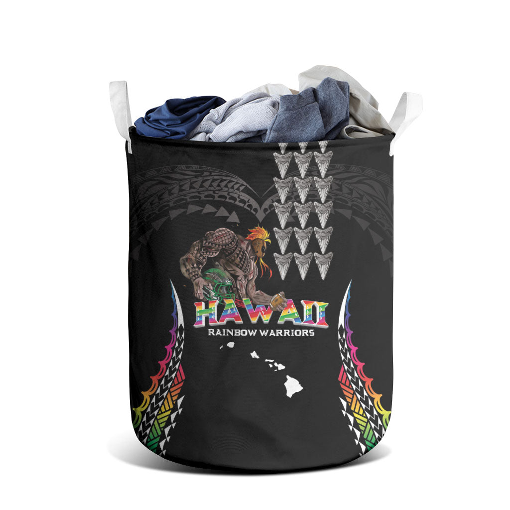 Hawaii Rainbow Warriors Laundry Basket Kakau Shark Tooth and Polynesian Art Tattoo LT03 - Polynesian Pride
