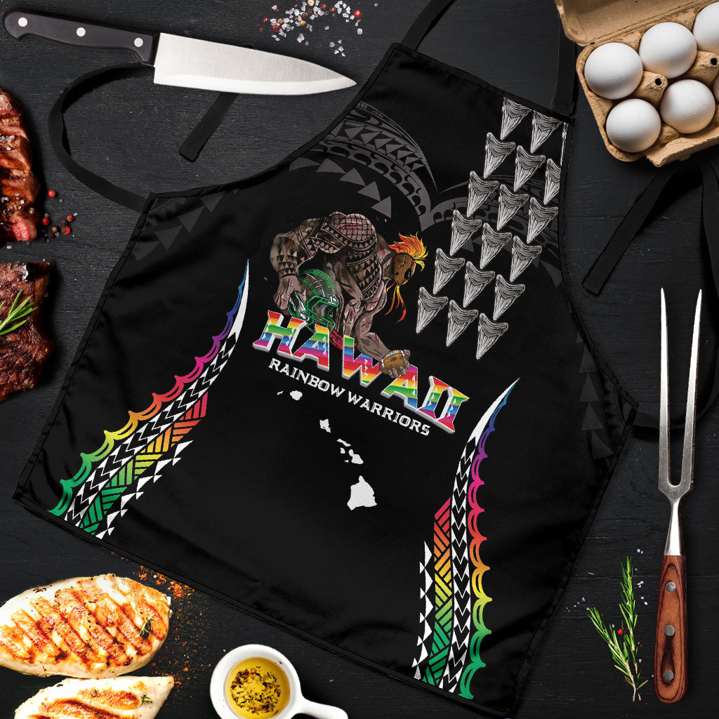 Hawaii Rainbow Warriors Apron Kakau Shark Tooth and Polynesian Art Tattoo LT03 Black - Polynesian Pride