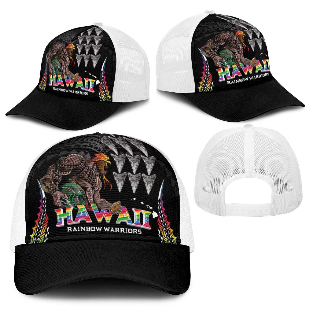 Hawaii Rainbow Warriors Baseball Net Cap Kakau Shark Tooth and Polynesian Art Tattoo LT03 - Polynesian Pride