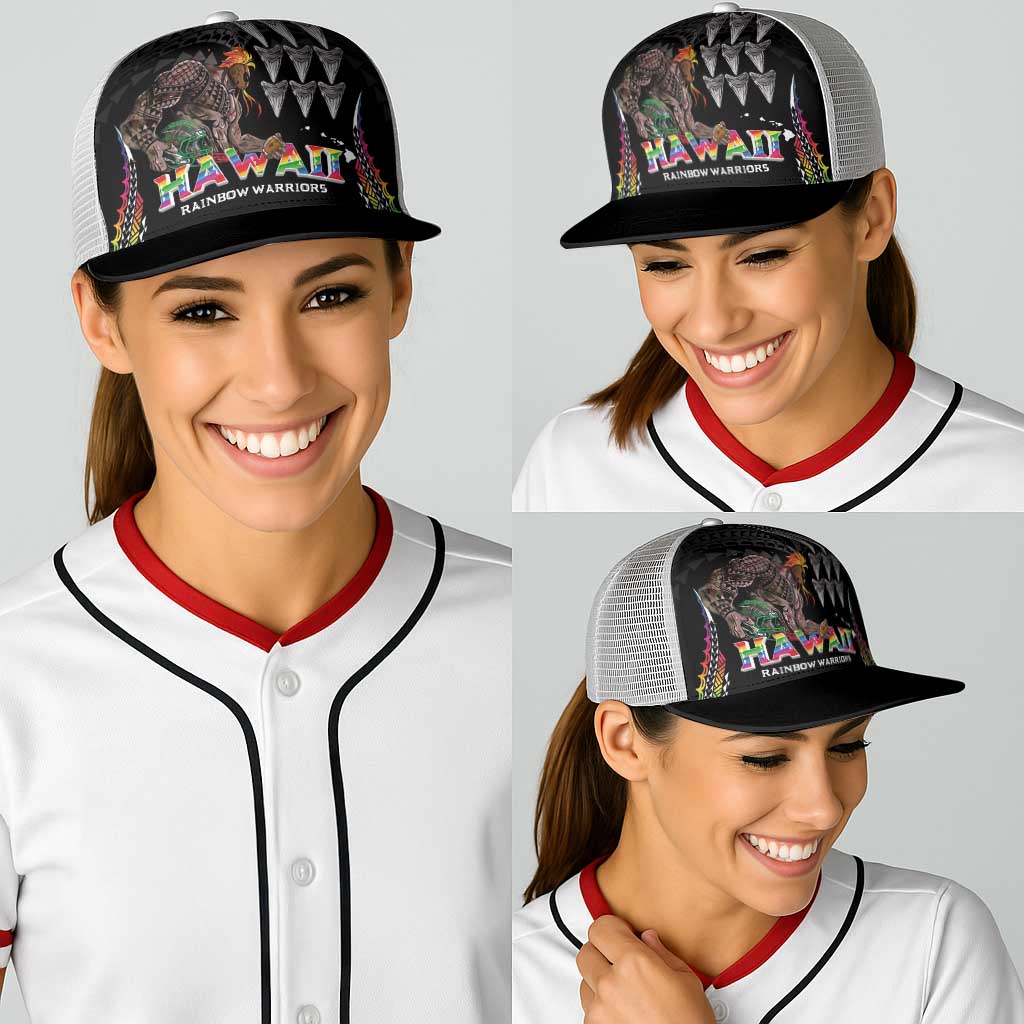 Hawaii Rainbow Warriors Baseball Net Cap Kakau Shark Tooth and Polynesian Art Tattoo LT03 - Polynesian Pride