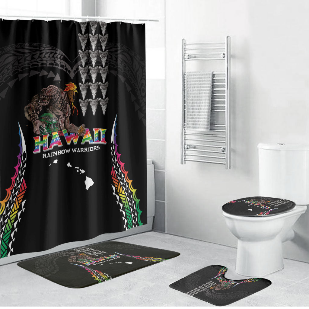Hawaii Rainbow Warriors Bathroom Set Kakau Shark Tooth and Polynesian Art Tattoo LT03 Bathroom Set (4 pcs) Black - Polynesian Pride