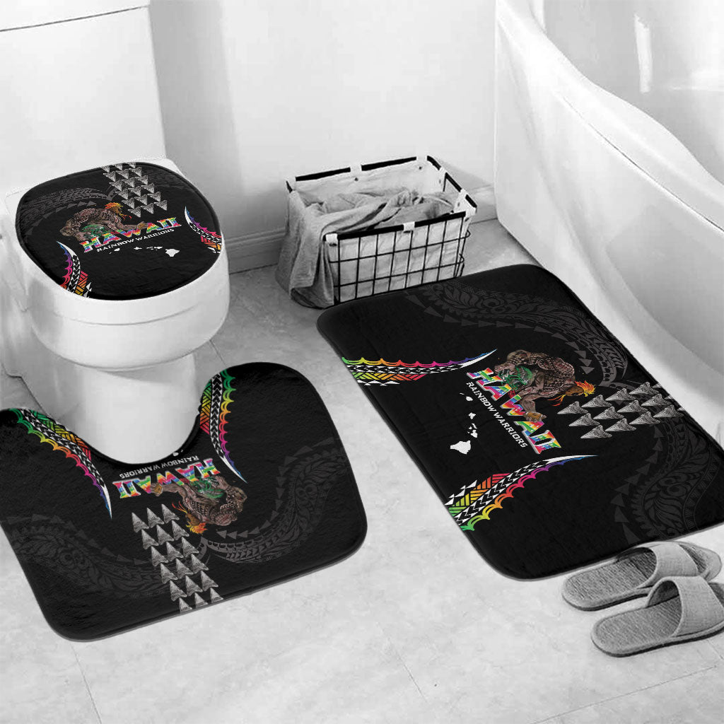 Hawaii Rainbow Warriors Bathroom Set Kakau Shark Tooth and Polynesian Art Tattoo LT03 Mat Set Only (3 pcs) One Size Black - Polynesian Pride