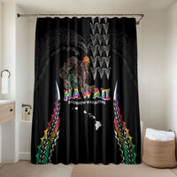 Hawaii Rainbow Warriors Bathroom Set Kakau Shark Tooth and Polynesian Art Tattoo LT03 Shower Curtain Only Black - Polynesian Pride