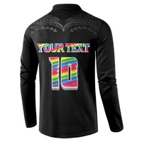 Custom Hawaii Rainbow Warriors Button Sweatshirt Kakau Shark Tooth and Polynesian Art Tattoo LT03 - Polynesian Pride