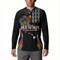 Custom Hawaii Rainbow Warriors Button Sweatshirt Kakau Shark Tooth and Polynesian Art Tattoo LT03 - Polynesian Pride