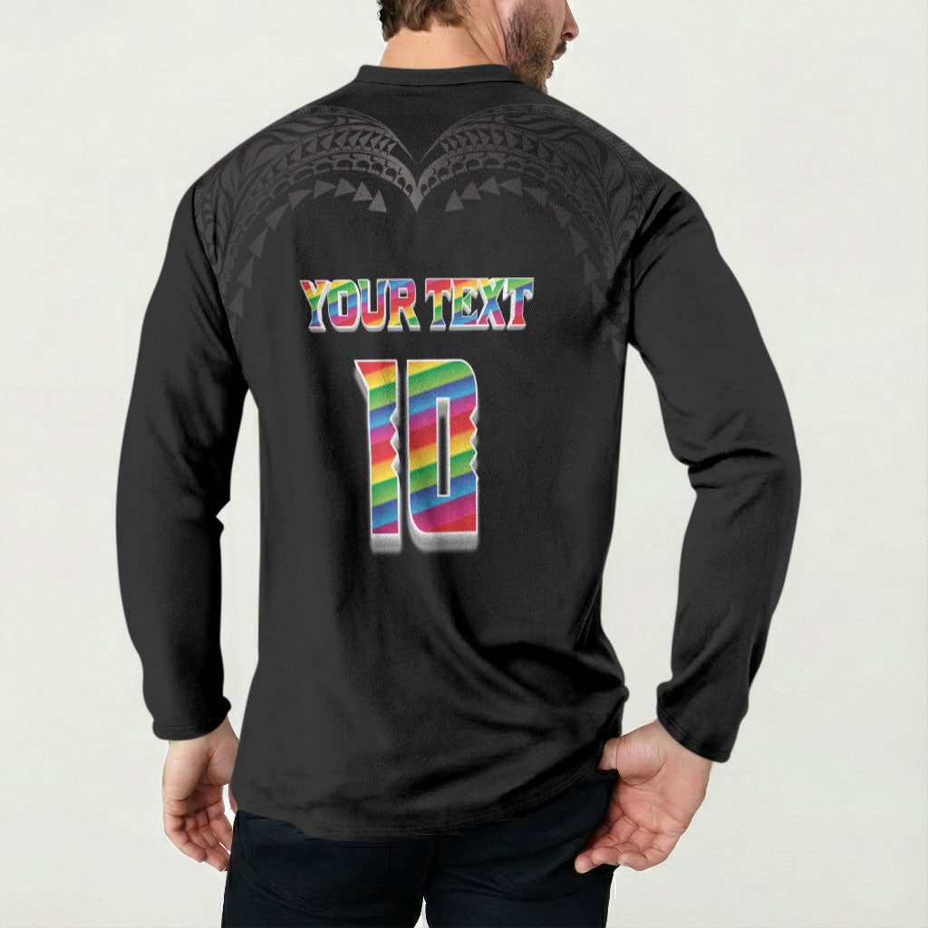 Custom Hawaii Rainbow Warriors Button Sweatshirt Kakau Shark Tooth and Polynesian Art Tattoo LT03 - Polynesian Pride