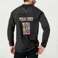 Custom Hawaii Rainbow Warriors Button Sweatshirt Kakau Shark Tooth and Polynesian Art Tattoo LT03 - Polynesian Pride
